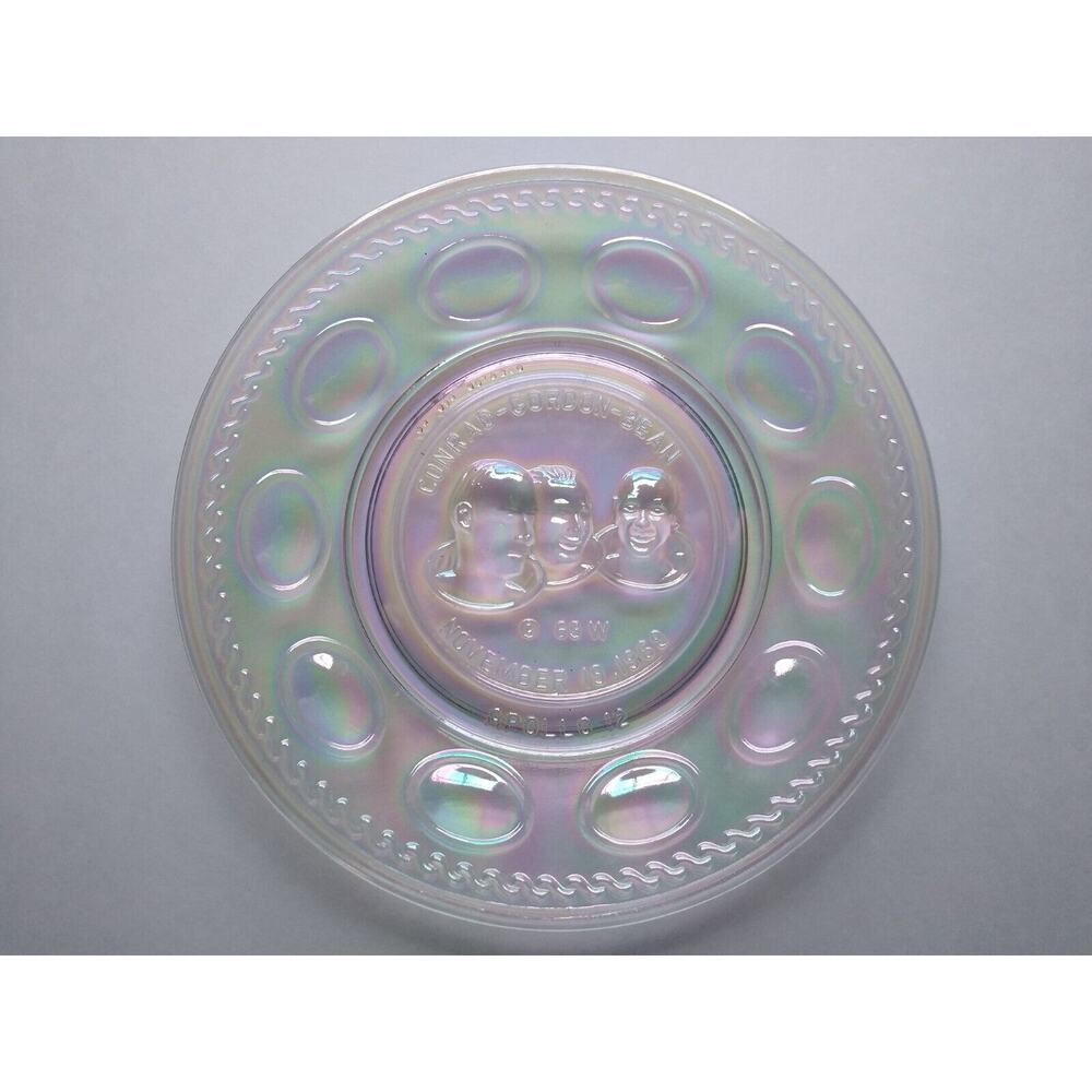 Carnival Glass Iridescent Apollo 12 Space Astronaut Plate Wheaton Glass NASA '69